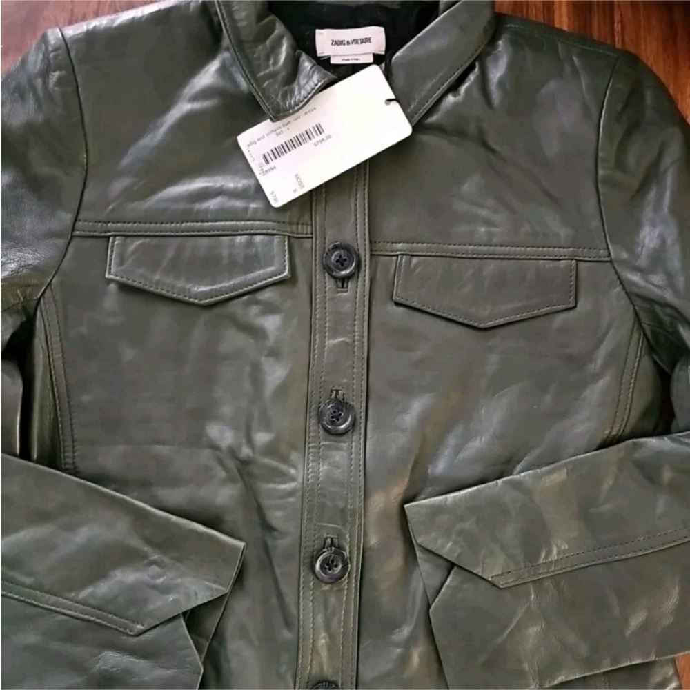 ZADIG & VOLTAIRE Olive Leather Jacket - Picture 5 of 6
